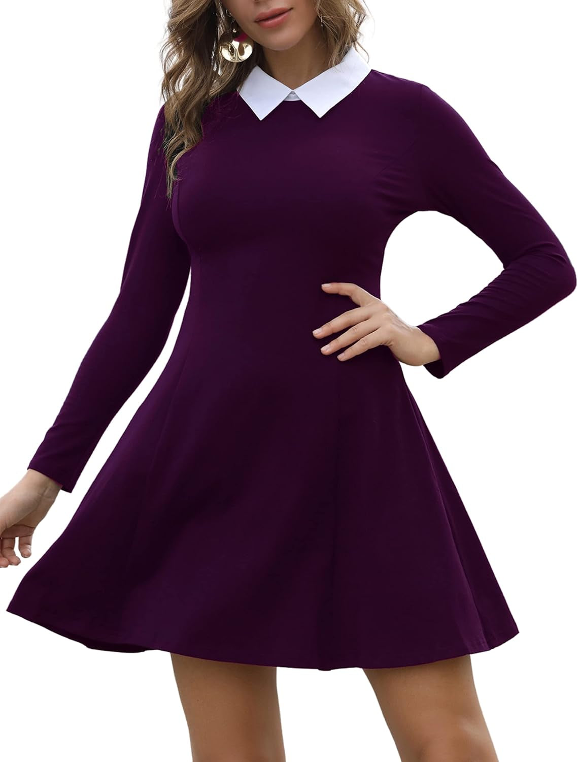 Women'S Long Sleeve Fall Dresses 2024 Casual Peter Pan Collar a Line Fit and Flare Skater Goth Dress