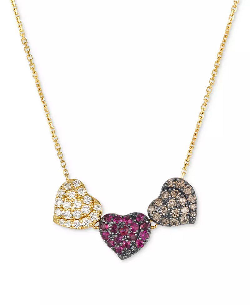 Godiva X Passion Ruby (1/3 Ct. T.W.) & Diamond (5/8 Ct. T.W.) Pavã© Heart Statement Necklace in 14K Yellow Gold, 17" + 2" Extender