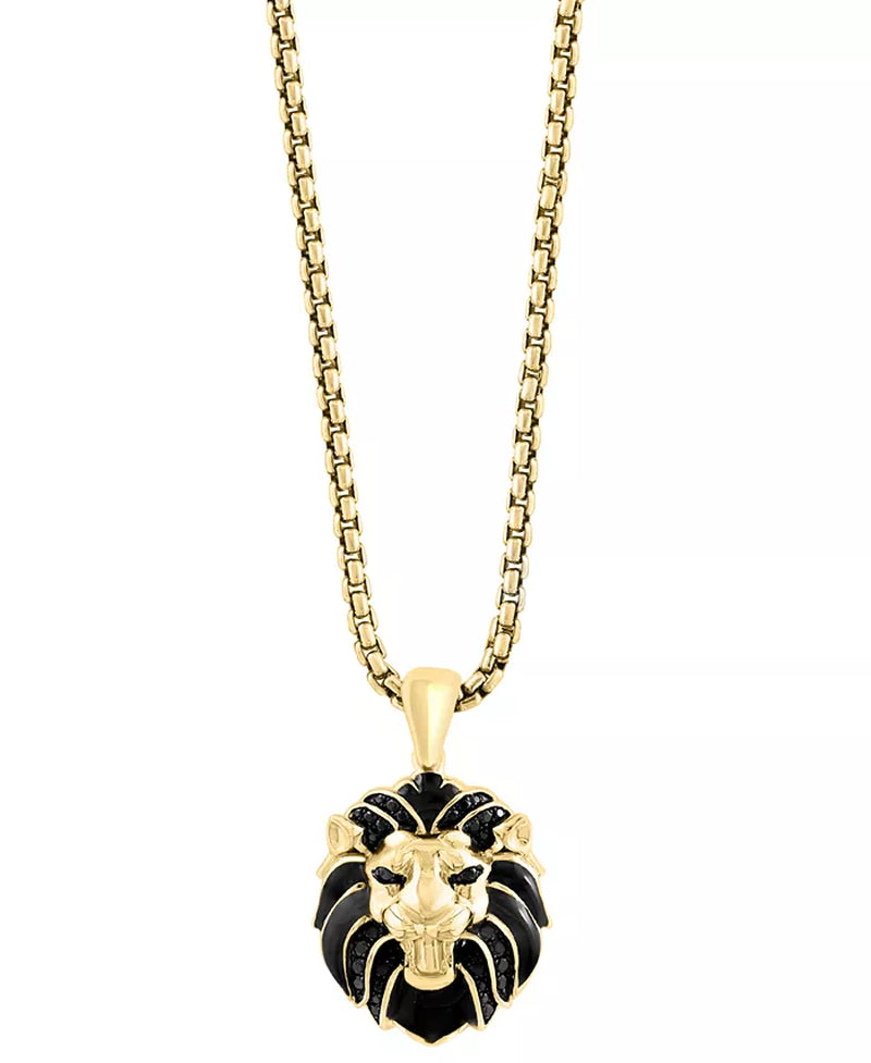 EFFYÂ® Men'S Black Spinel Lion 22" Pendant Necklace (3/8 Ct. T.W.) in 14K Gold-Plated Sterling Silver