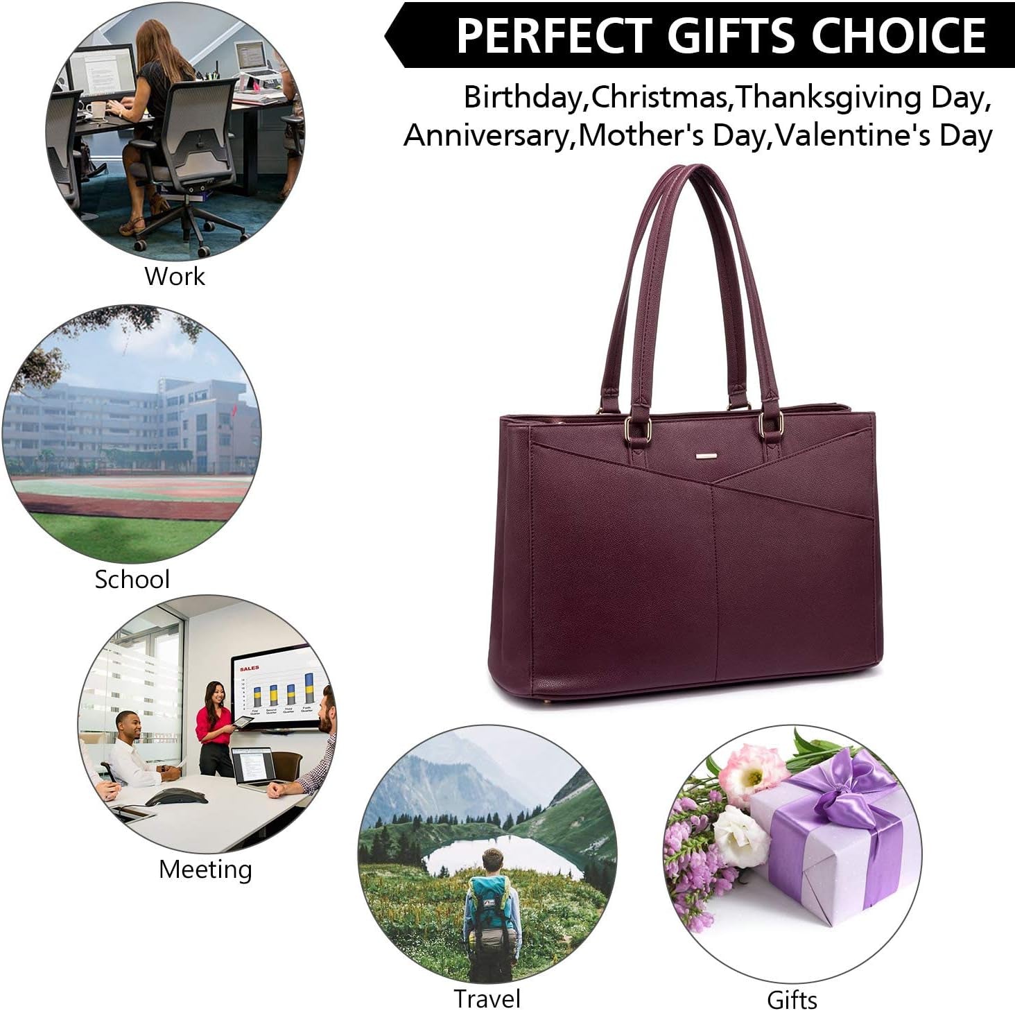 Laptop Tote Bag for Women 15.6 Inch Waterproof Leather Computer Bags Women Business Office Work Bag Briefcase Purple