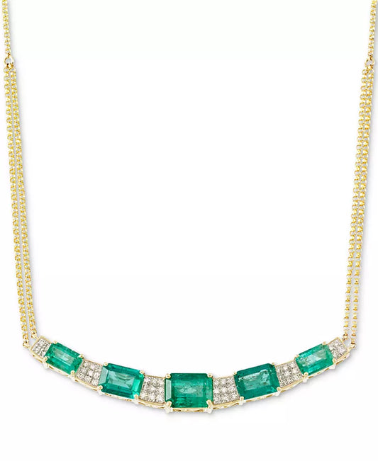 Emerald (4-1/3 Ct. T.W.) & Diamond (1/3 Ct. T.W.) Collar Necklace in 14K Gold, 16" + 2" Extender, Created for Macy'S