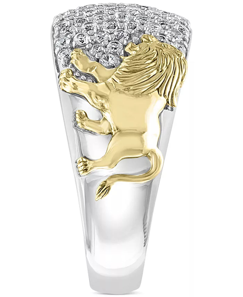 EFFYÂ® Men'S White Sapphire Lion Ring (1-3/8 Ct. T.W.) in Sterling Silver & 14K Gold-Plate