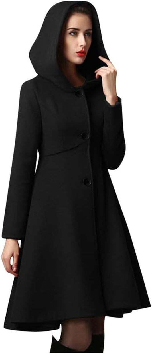 KYLEON Women'S Coat Fashion Elegant Wool Hooded Long Trench Coat Pea Coat Parkas Cape Jacket Overcoat Outwear plus Size