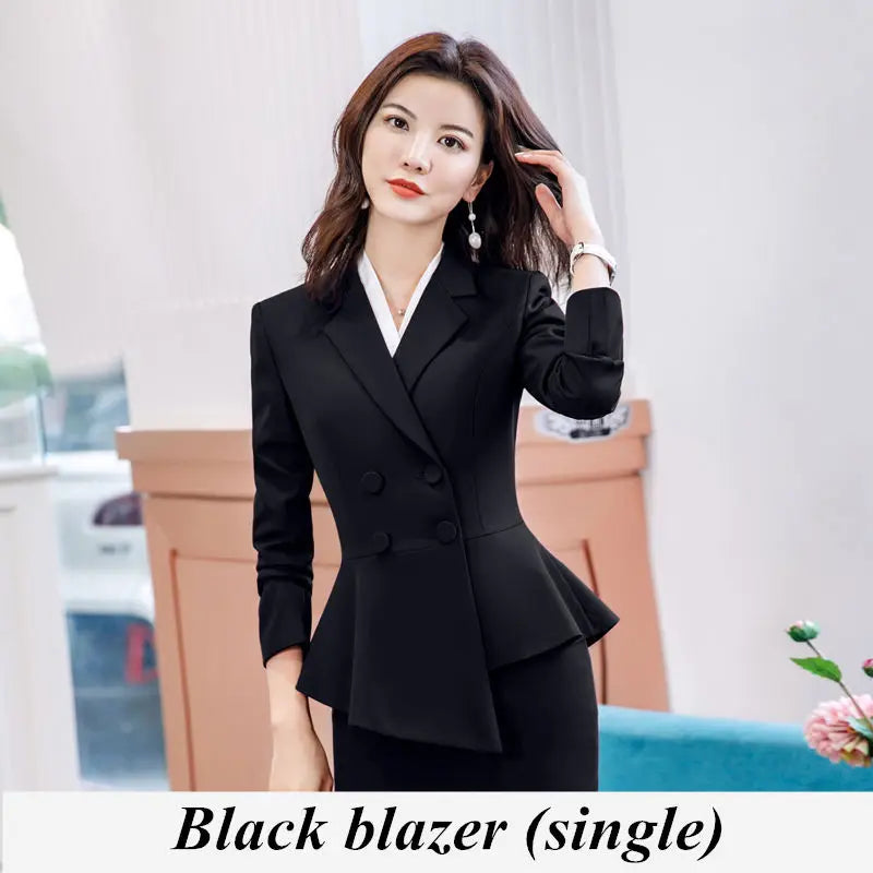 Women Red Blazer Slim Spring Autumn New Elegant Office Lady Work Suit Ruffled Double Breasted Blazer Solid