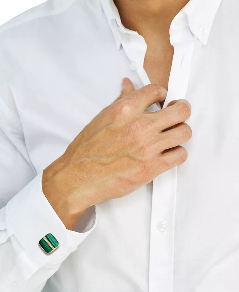 EFFYÂ® Men'S Malachite & Diamond (1/6 Ct. T.W.) Cufflinks in Gold-Plated Sterling Silver