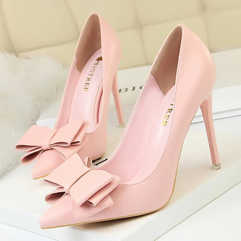 Shoes Bow-Knot Pumps Women High Heels 2025 Fashion Women Heels Lady Stiletto Shoes Wedding Shoes Classic Pumps Footwear