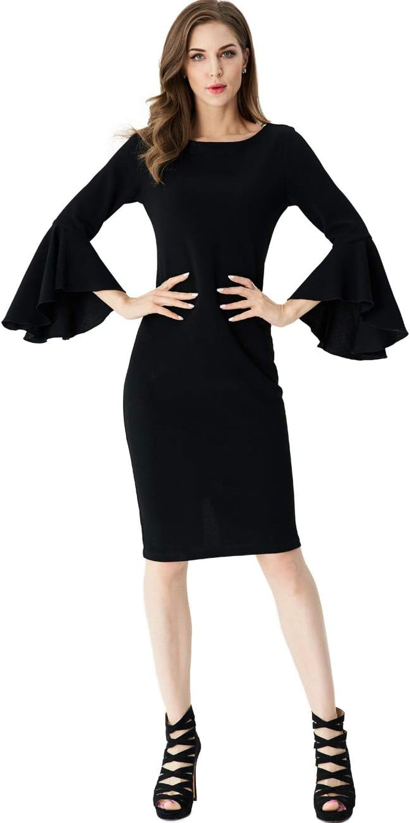 Womens Elegant Bell Sleeve Cocktail Party Bodycon Sheath Dressy Dress