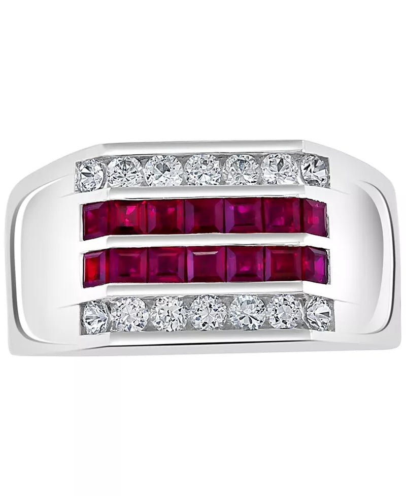 EFFYÂ® Men'S Ruby (1 Ct. T.W.) & White Sapphire (1-1/4 Ct. T.W.) Ring in Sterling Silver