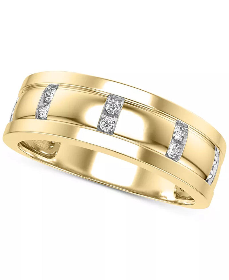 Men'S Diamond Band (1/10 Ct. T.W.) in 10K Yellow Gold and 10K White Gold