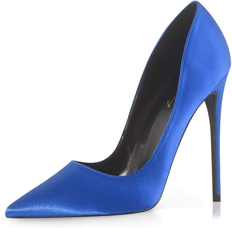 High Heels Womens Pointed Toe Heels Satin Pumps Stiletto Bridal Party Dress Evening Wedding Shoes for Woman Blue 11