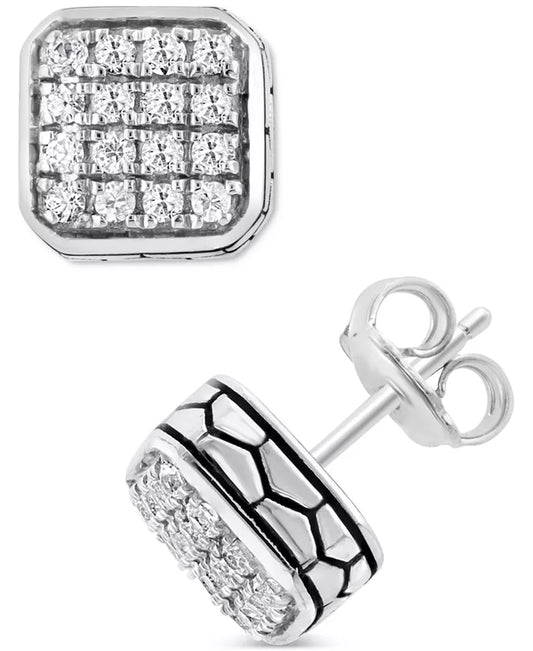 EFFYÂ® Men'S White Sapphire Square Cluster Stud Earrings (5/8 Ct. T.W.) in Sterling Silver