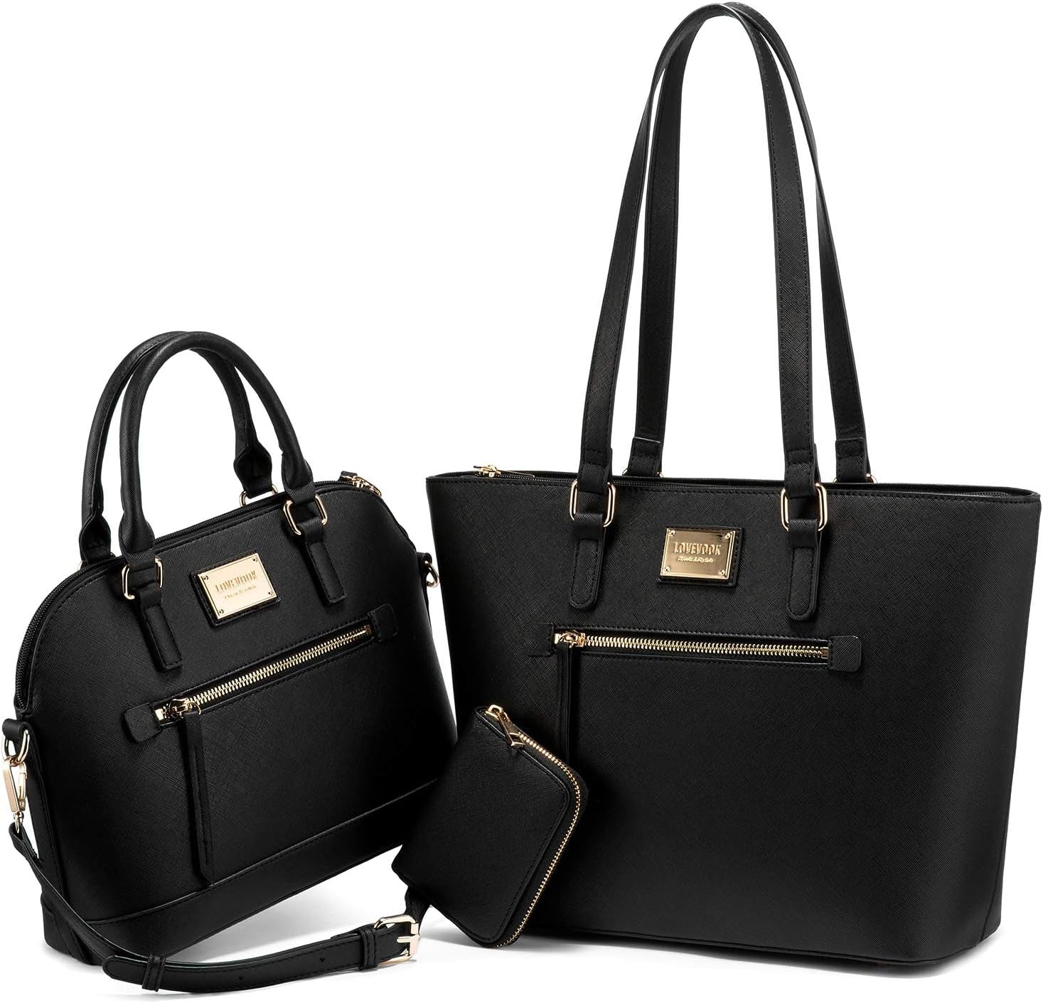 Handbags for Women Fashion Tote Bags Shoulder Bag Top Handle Satchel Purse Set 3Pcs (3Pcs Set, A-1514-Black)