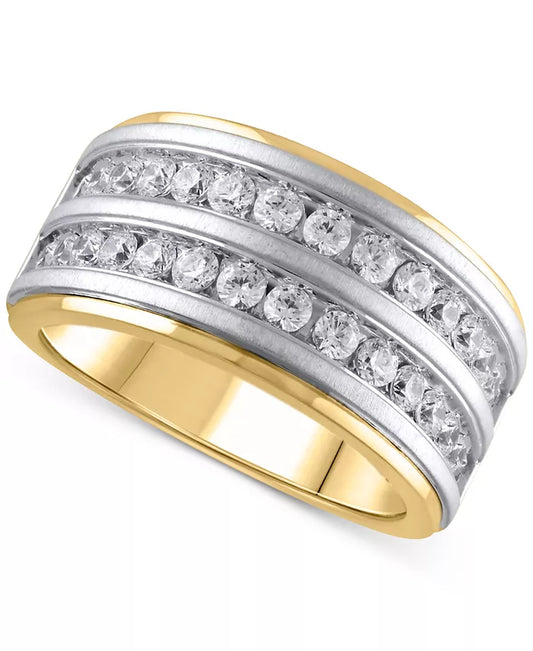 Men'S Diamond Double Row Band (1-1/2 Ct. T.W.) in 10K Two-Tone Gold