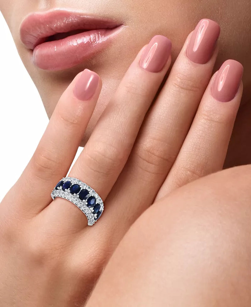 Effy Blue & White Sapphire Ring (3-1/2 Ct. T.W.) & Diamond (1/20 Ct. T.W.) in 14K White Gold. (Also Available Emerald and Pink Sapphire)