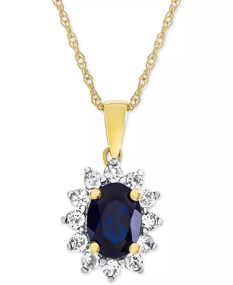 Lab-Grown Blue Sapphire (1-1/3 Ct. T.W.) & White Sapphire (1/2 Ct. T.W.) Pendant Necklace in 14K Gold-Plated Sterling Silver