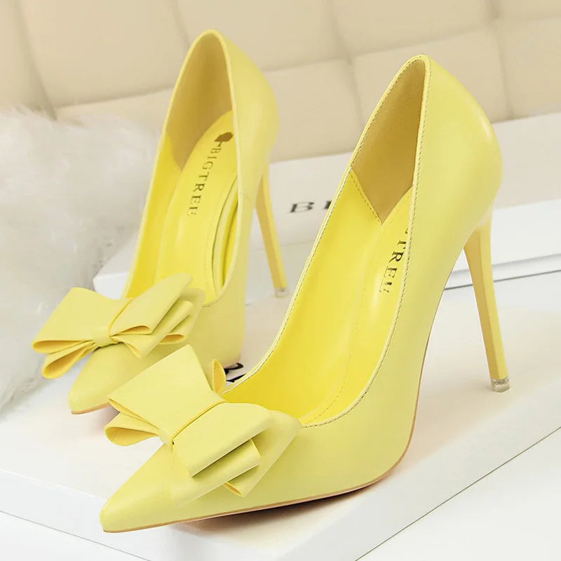 Shoes Bow-Knot Pumps Women High Heels 2025 Fashion Women Heels Lady Stiletto Shoes Wedding Shoes Classic Pumps Footwear