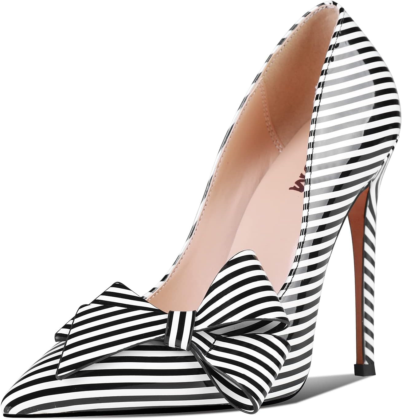 Women'S Pumps High Heels for Women Ladies Stiletto Heels Bow Pumps Sexy Closed-Toe Spike Heels Pointed Toe Heels Stripe Dressy Pumps - 4.72" Heels