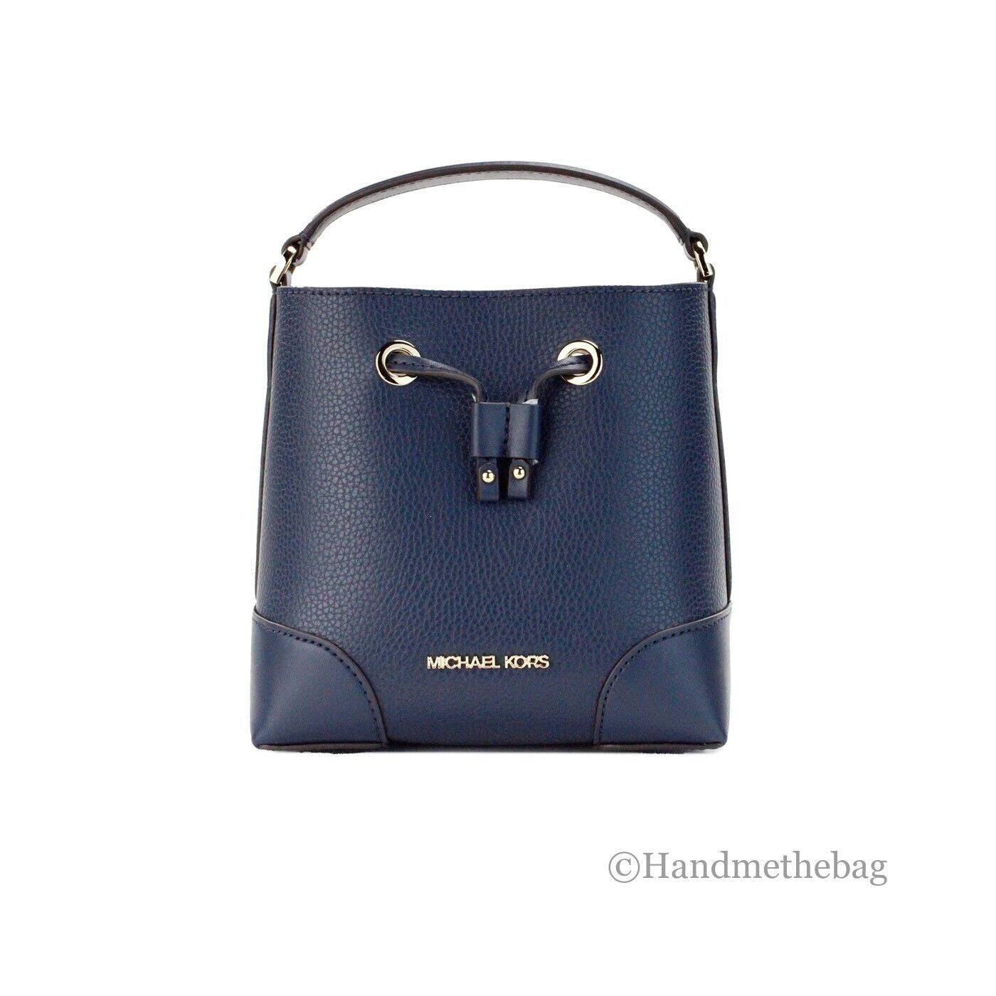 Michael Kors Mercer Small Navy Pebbled Leather Bucket Crossbody Bag Purse