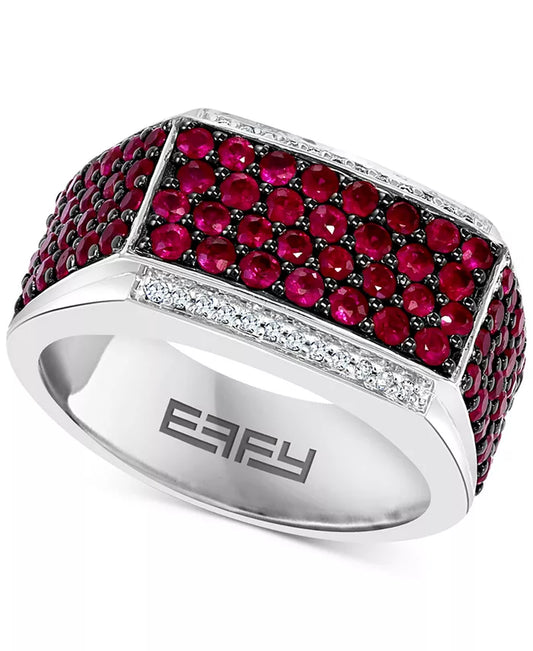 EFFYÂ® Men'S Ruby (2-1/2 Ct. T.W.) & Diamond (1/10 Ct. T.W.) Ring in Sterling Silver