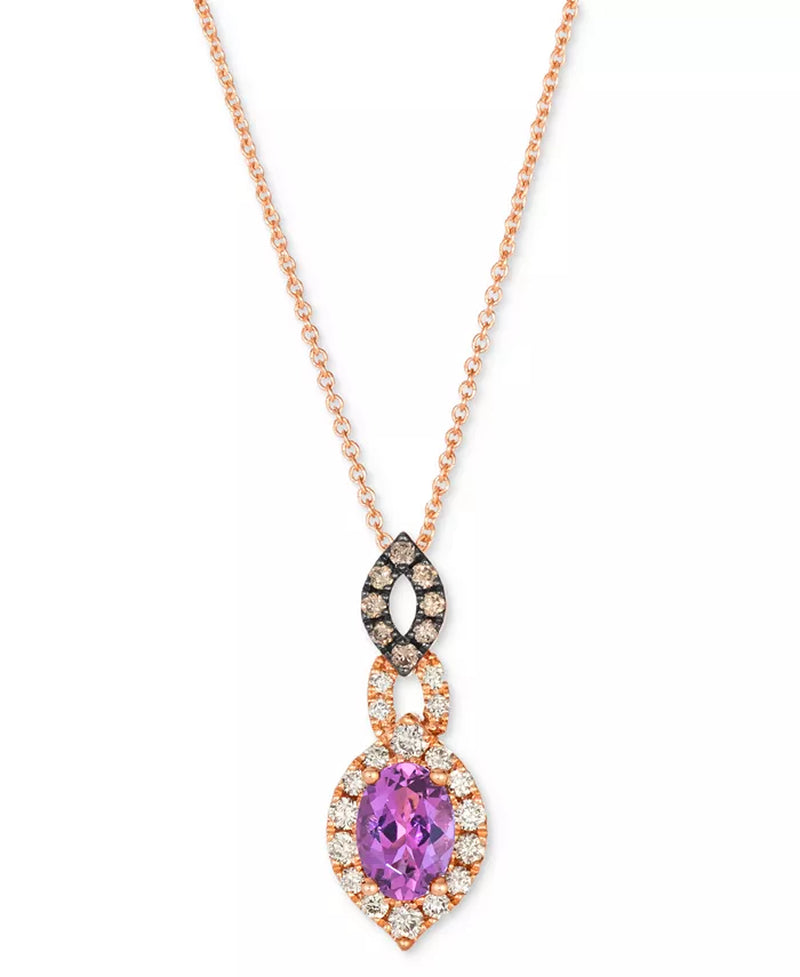 Grape Amethyst (3/4 Ct. T.W.) & Diamond (1/3 Ct. T.W.) Halo Adjustable 20" Pendant Necklace in 14K Rose Gold