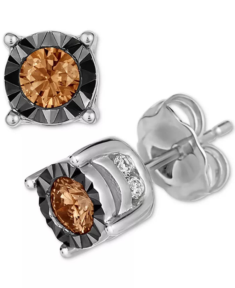 Chocolate Diamond & Nude Diamond Stud Earrings (1/2 Ct. T.W) in 14K Rose Gold (Also Available in White Gold or Yellow Gold)