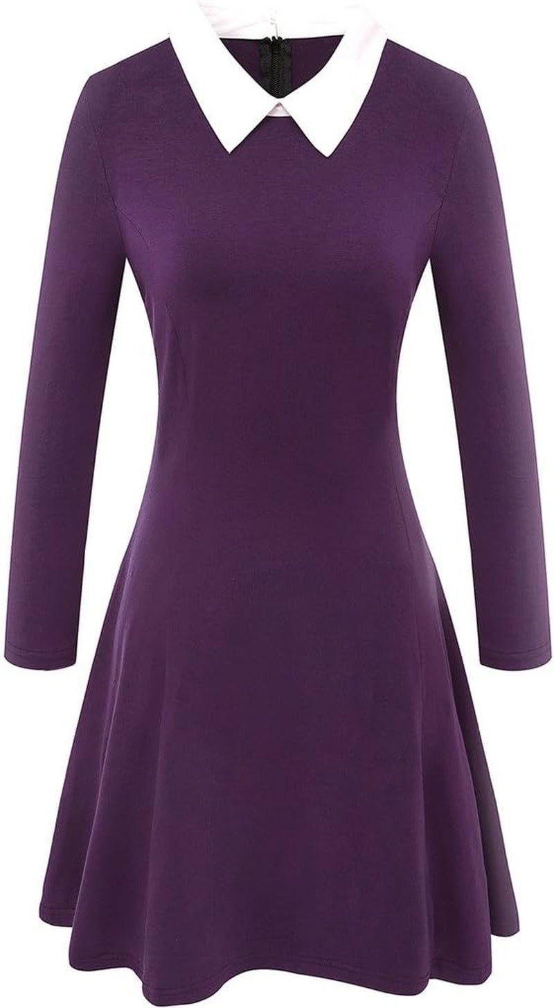 Women'S Long Sleeve Fall Dresses 2024 Casual Peter Pan Collar a Line Fit and Flare Skater Goth Dress