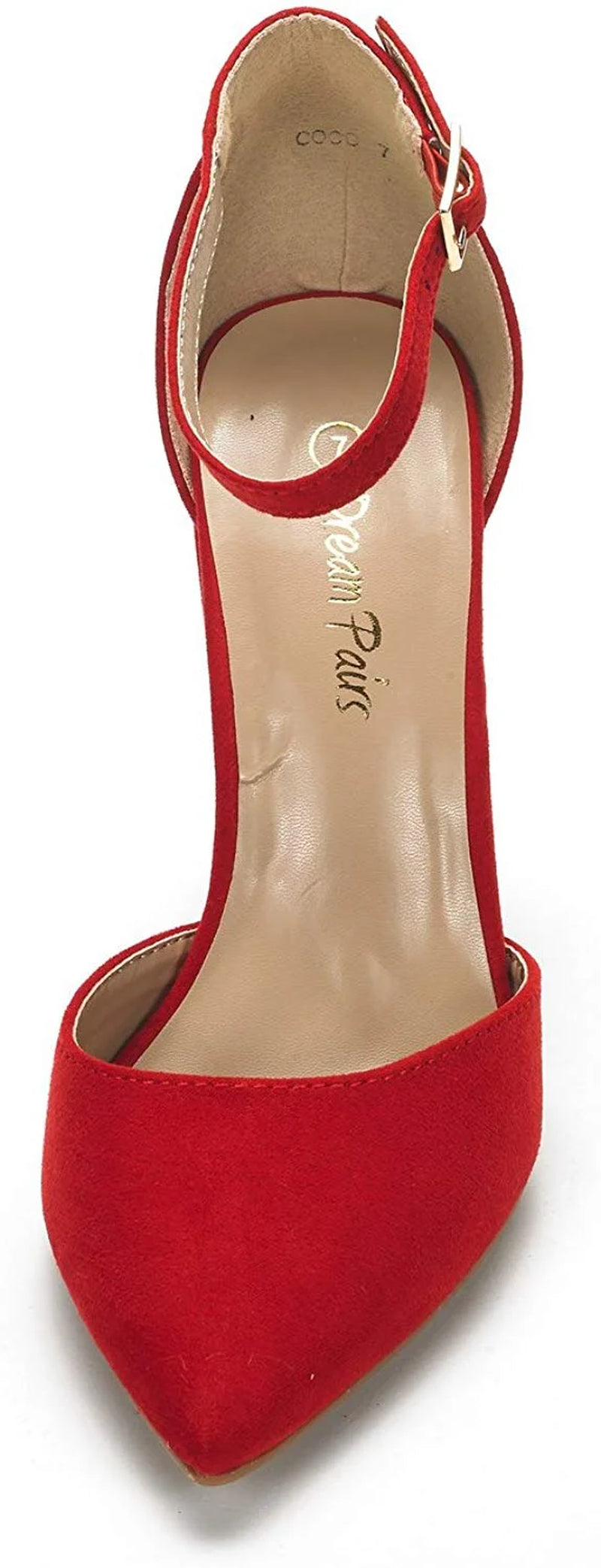 Women Ankle Strap Pump Shoes Pointed Toe High Chunky Heel Dress Pump Shoes COCO RED/SUEDE Size 8.5