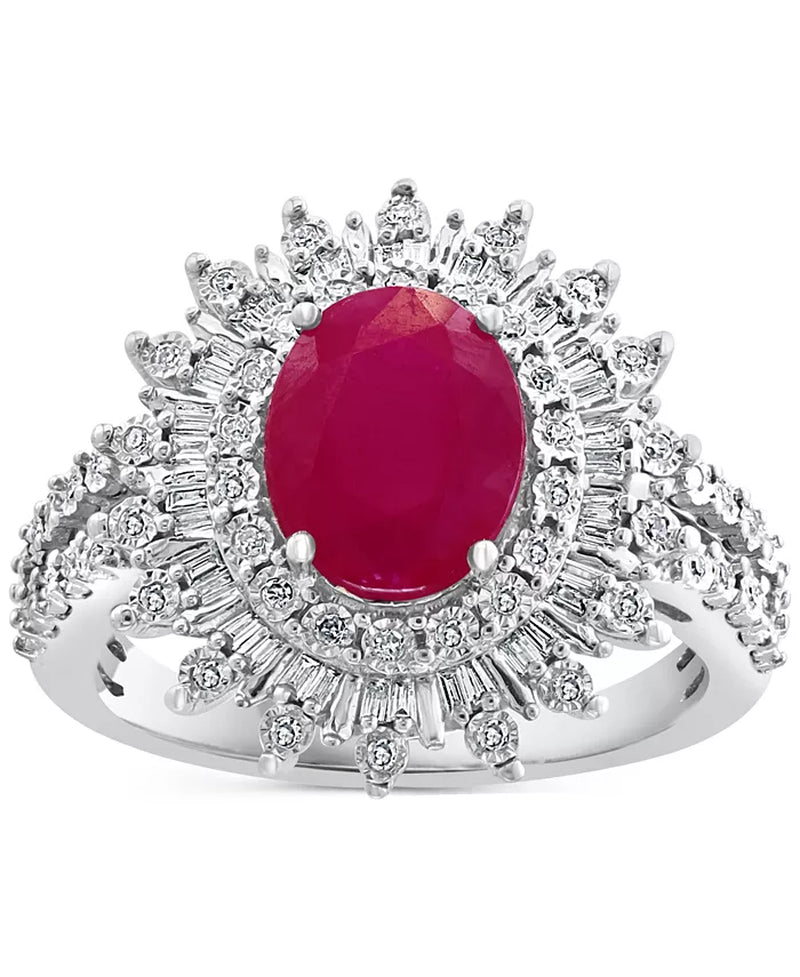 EFFYÂ® Ruby (1-7/8 Ct. T.W.) & Diamond (1/4 Ct. T.W.) Halo Statement Ring in 14K White Gold (Also in Sapphire and Emerald)