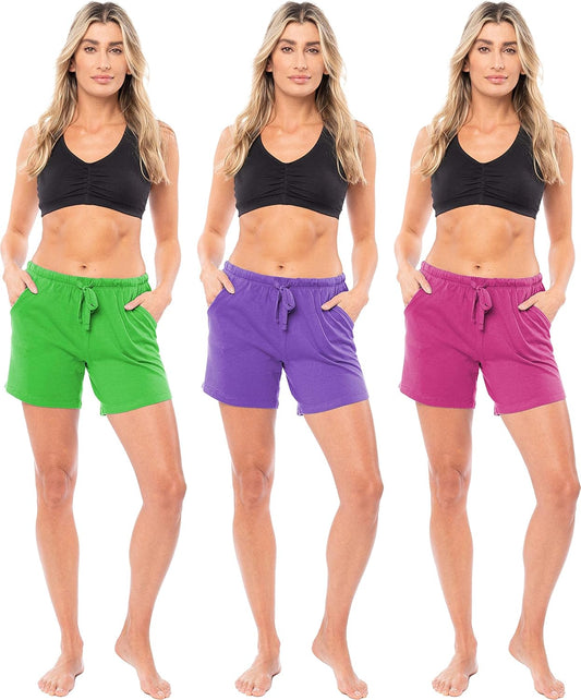 Women'S Multi -Pack Cotton Sleep Pajama Shorts with Pockets & Drawstring