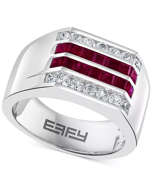 EFFYÂ® Men'S Ruby (1 Ct. T.W.) & White Sapphire (1-1/4 Ct. T.W.) Ring in Sterling Silver