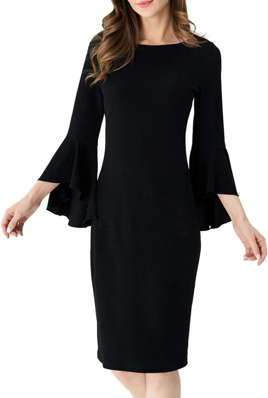 Womens Elegant Bell Sleeve Cocktail Party Bodycon Sheath Dressy Dress