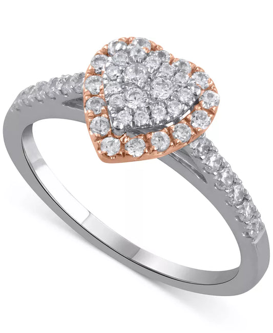 Diamond Heart Cluster Ring (1/2 Ct. T.W.) in 14K Rose & White Gold