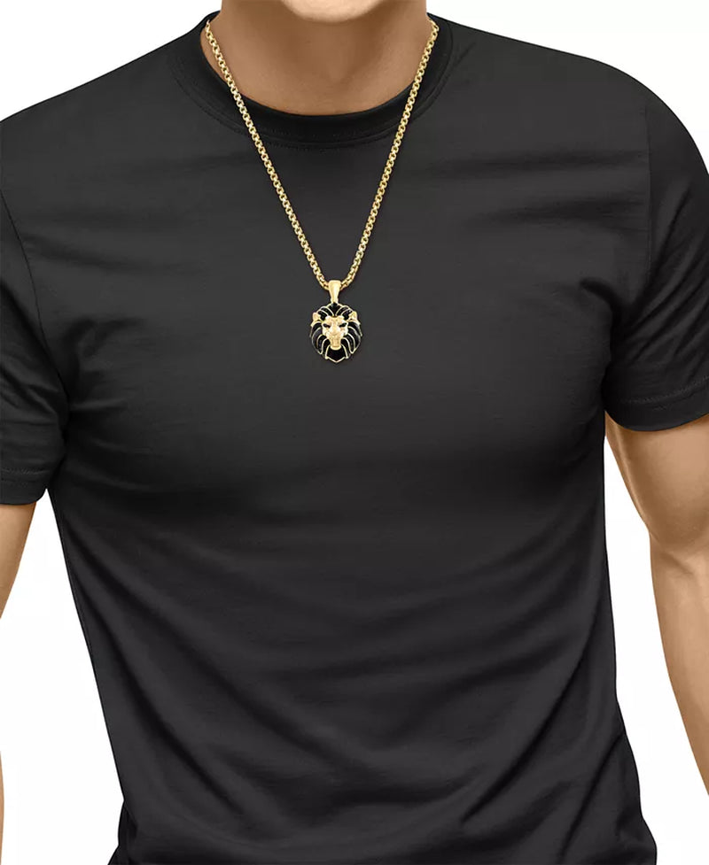 EFFYÂ® Men'S Black Spinel Lion 22" Pendant Necklace (3/8 Ct. T.W.) in 14K Gold-Plated Sterling Silver