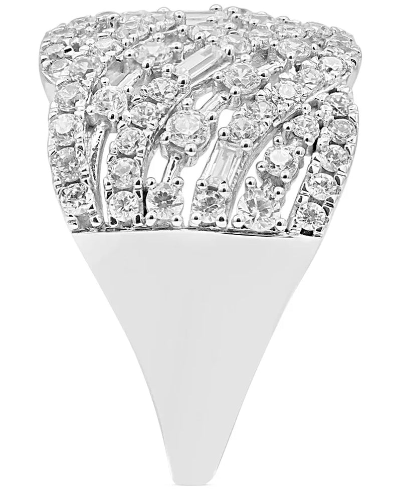 Diamond round & Baguette Diagonal Openwork Cluster Ring (1-1/2 Ct. T.W.) in 14K White Gold