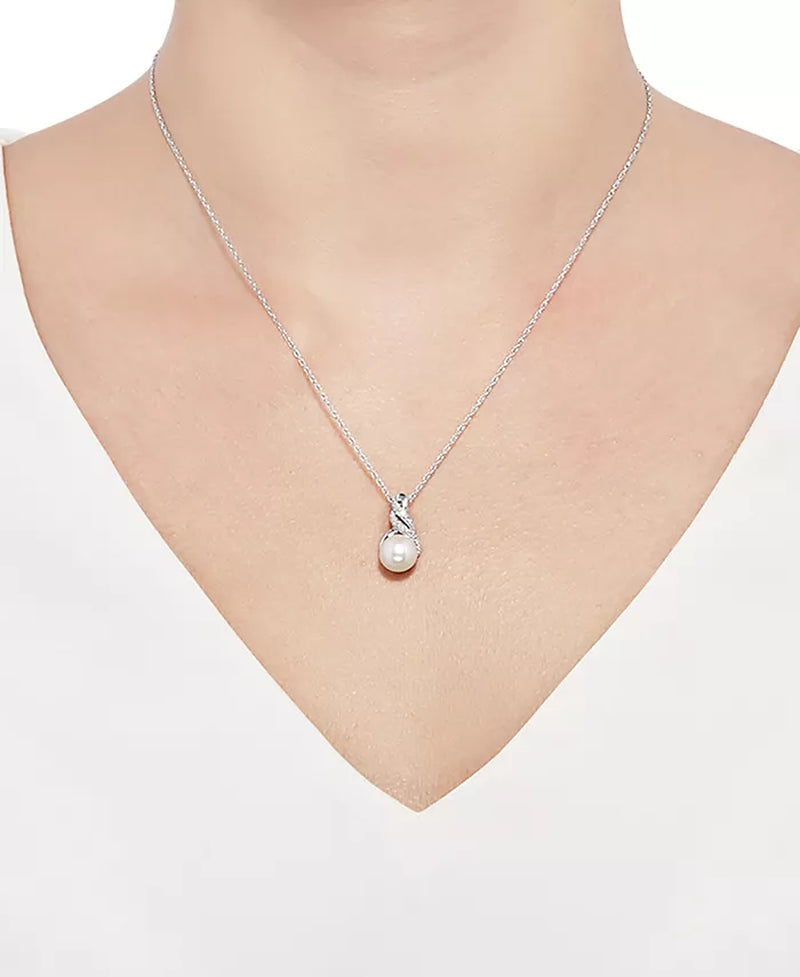 Cultured Freshwater Pearl (8 & 9Mm) and Diamond Accent Pendant Necklace and Earrings Set in Sterling Silver or 14K Gold over Silver