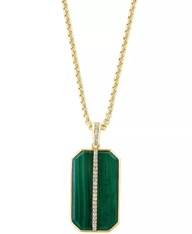 EFFYÂ® Men'S Malachite & Diamond (1/6 Ct. T.W.) Dog Tag 22" Pendant Necklace in Gold-Plated Sterling Silver