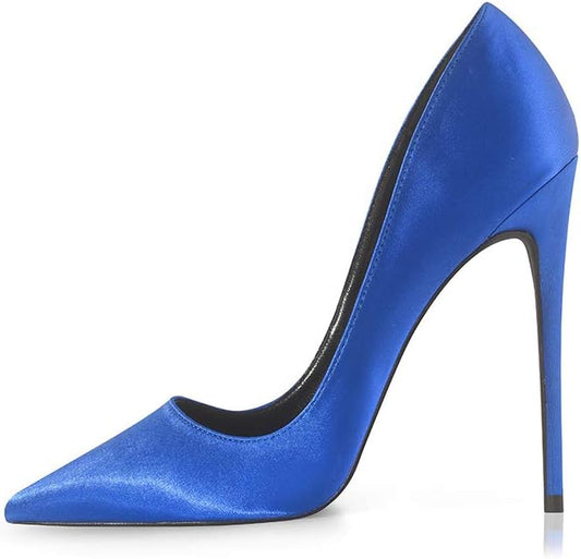 High Heels Womens Pointed Toe Heels Satin Pumps Stiletto Bridal Party Dress Evening Wedding Shoes for Woman Blue 11