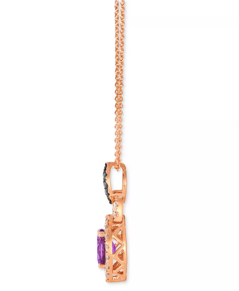 Grape Amethyst (3/4 Ct. T.W.) & Diamond (1/3 Ct. T.W.) Halo Adjustable 20" Pendant Necklace in 14K Rose Gold