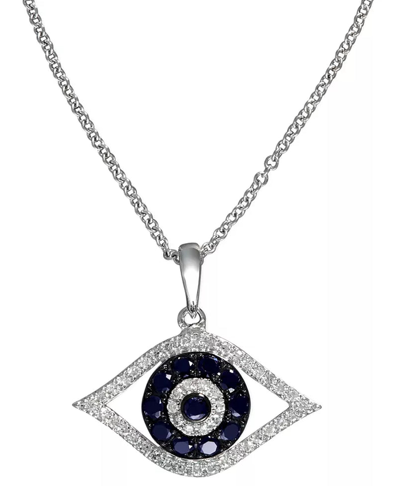 EFFYÂ® Sapphire (1/4 Ct. T.W.) and Black and White Diamond (1/8 Ct. T.W.) Evil Eye Pendant in 14K Gold