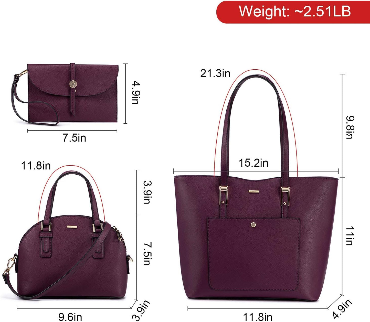 Handbags for Women Fashion Tote Bags Shoulder Bag Top Handle Satchel Purse Set 3Pcs