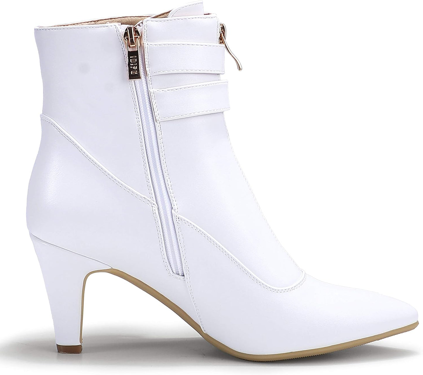 Women'S Buckle Strap Ankle Booties 3 Inch Pointed Toe Zipper Heels Dress Jeans Boots