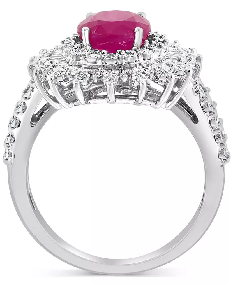 EFFYÂ® Ruby (1-7/8 Ct. T.W.) & Diamond (1/4 Ct. T.W.) Halo Statement Ring in 14K White Gold (Also in Sapphire and Emerald)