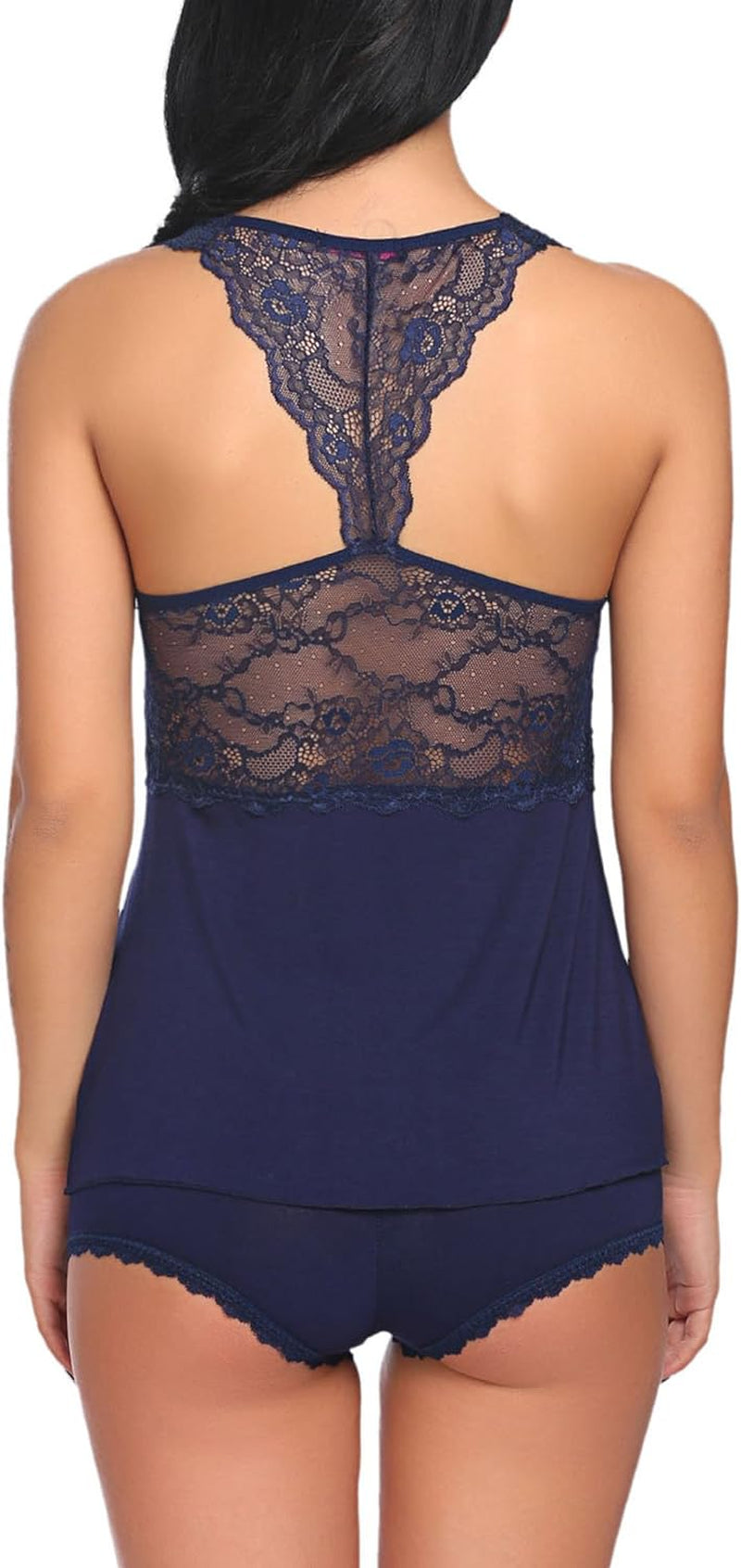 Sexy Pjs for Women Set Lace Sleepwear Set Camisole Pajamas Set with Shorts Navy Blue